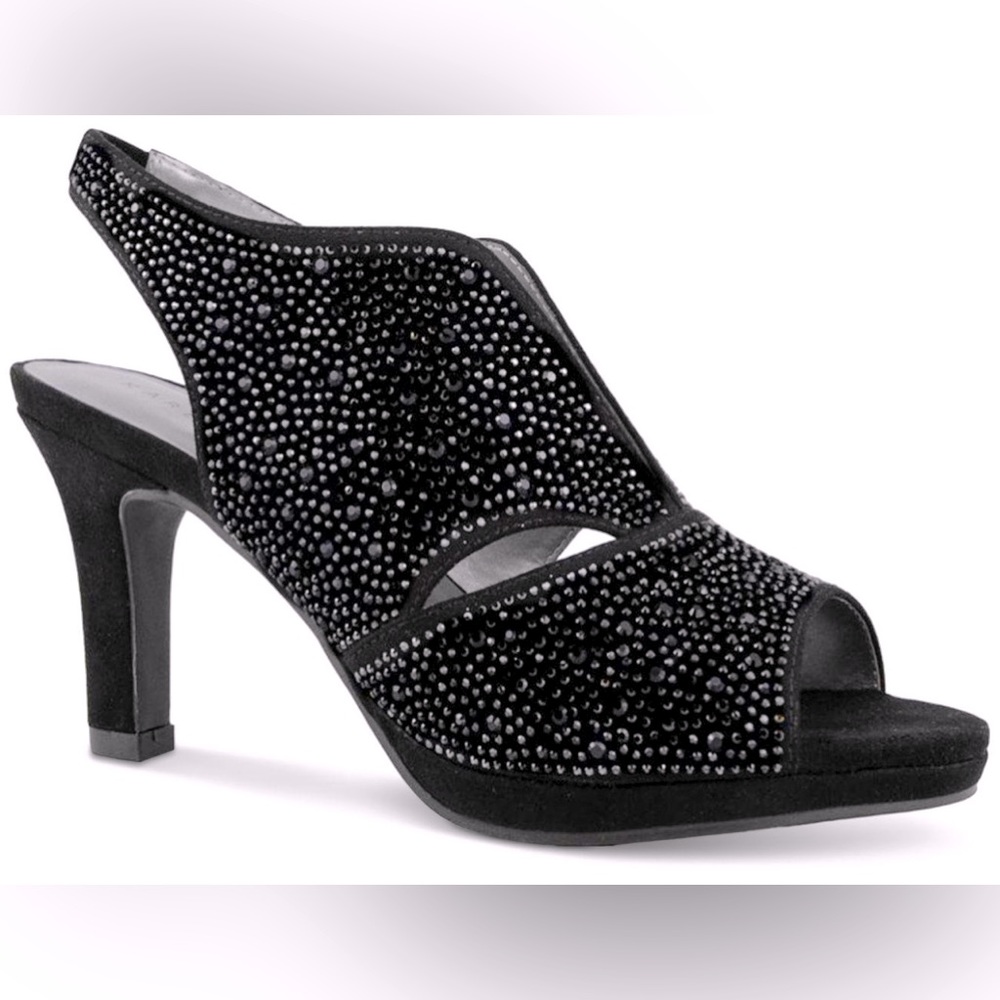 Karen Scott Black Embellished Peep-Toe Slingback Heels